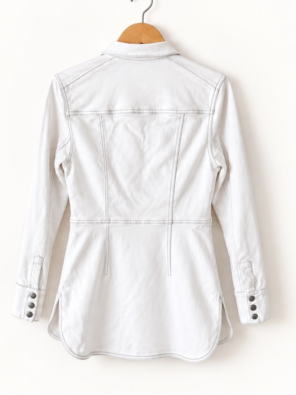 Free People Dynomite in Denim Ivory Mini Shirt Dress Popover Button Front S - Picture 5 of 9